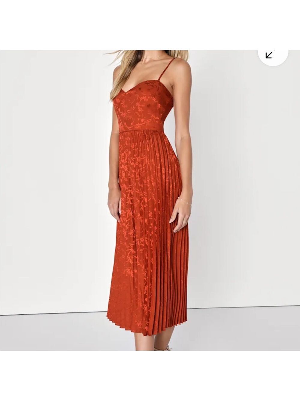 Lulu's Regal Rust Pleated Midi Dress size XS - Picture 3 of 13